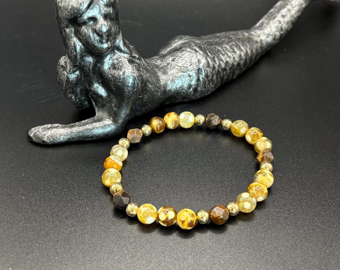 Leopard Jasper Gemstones | Faceted Tiger Eye | Stretch Bracelet | Mens or Ladies Bracelet