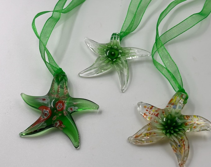 Green Starfish Murano Inspired Glass Ornaments | Lampwork Ornament  | Starfish Glass Ornament  |  Christmas Starfish Ornament |