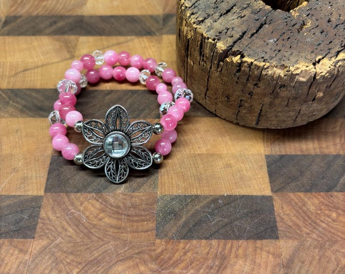 Pink Jade bracelet | Stretch bracelet | Multistrand bracelet | Pink  Jade  gemstones |