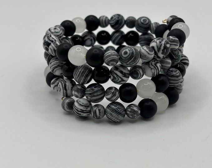 Black and White Malachite Gemstone bracelet | Memory wire  Bracelets |