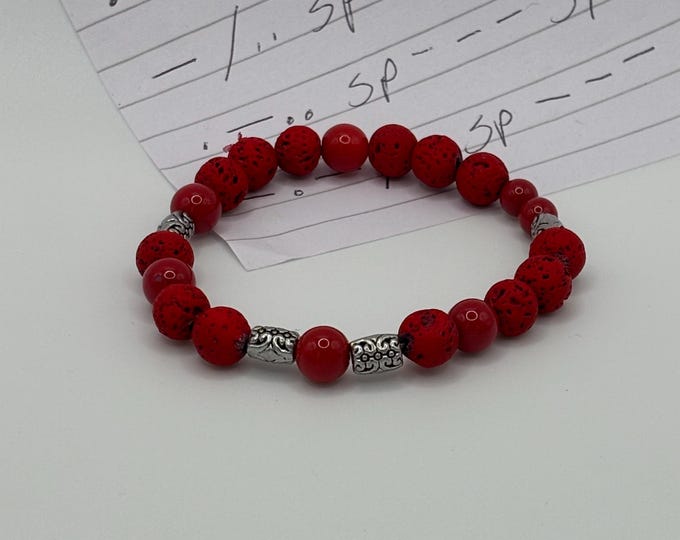 Red Coral and Red Lava  Gemstones | Gemstone bracelet | Stretch Bracelet | Morse Code bracelet | Badass | Diffuser Bracelet