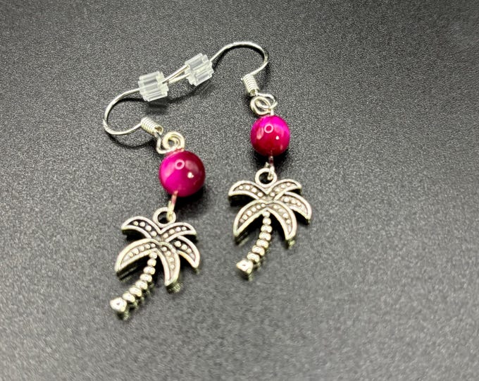 Silver Palm Tree Earrings | Sterling Silver Ear Wires  |  Gemstone Earrings |