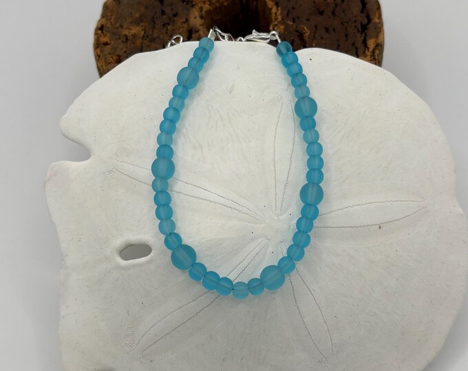 Turquoise Blue Seaglass Bracelet | Blue Seaglass | Seaglass Bracelet | Minimalist 4mm beads with 6mm accent Blue Seaglass beads