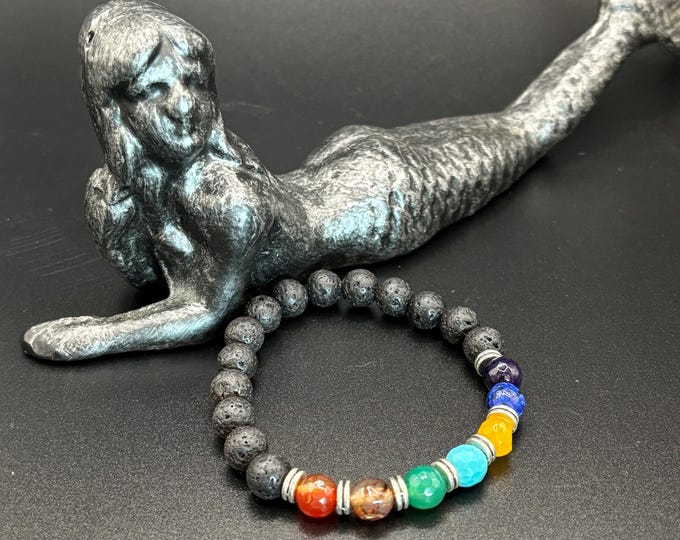 Lava Rock and Colorful Gemstones | Gemstone bracelet  | Stretch Bracelet | Diffuser Bracelet