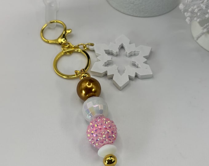 Christmas Snowflake Stanley Cup Straw Charm:  | Straw Charm  | Holiday  | Pink with Snowflake | Purse Charm | Keychain