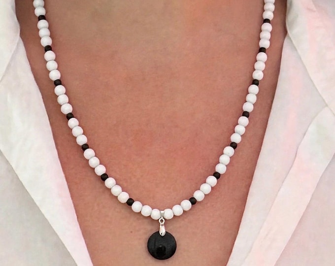 Black and White  Seaglass Necklace | Sea Glass Pendant | Seaglass Necklace