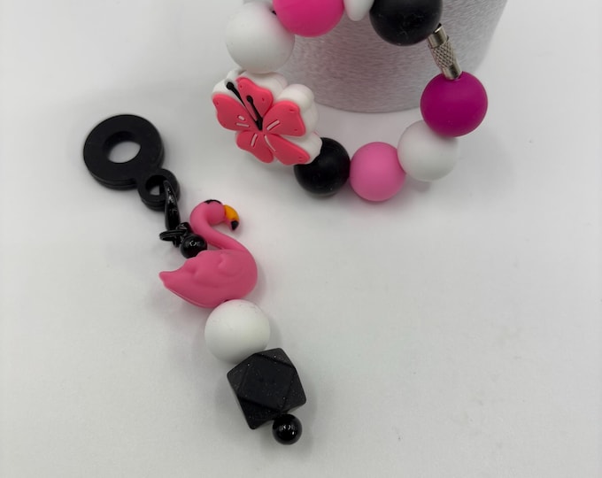 Hibiscus and Flamingo Tropical Stanley Cup Bracelet:  Cup Handle Bracelet | Straw Charm  | Vacation | Beach