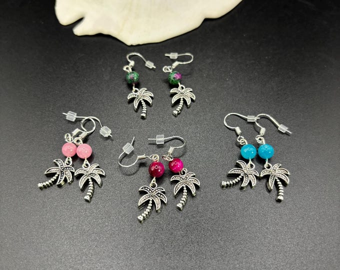 Silver Palm Tree Earrings | Sterling Silver Ear Wires  |  Gemstone Earrings |