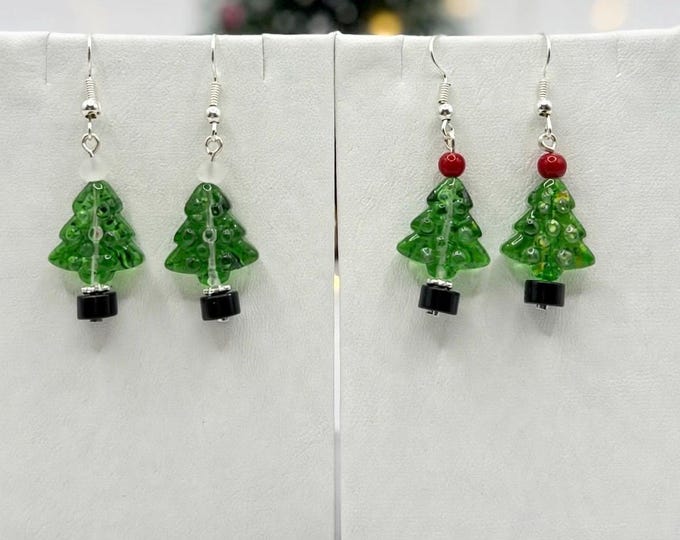 Lampwork Christmas Tree Earrings | Holiday Earrings | Christmas Earrings |