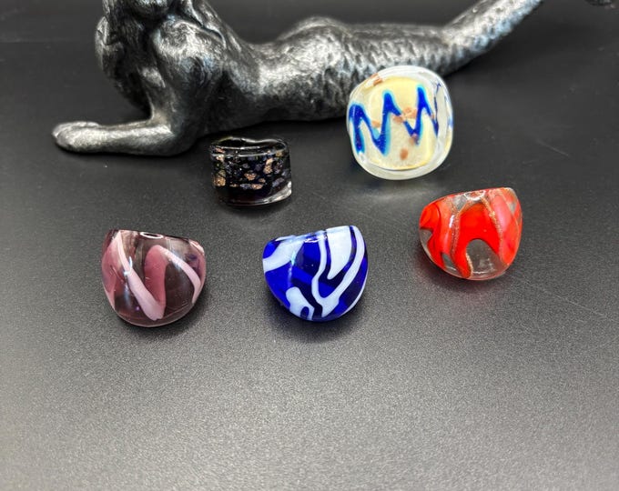 Size 8 1/2 Assorted Glass Rings | Millefiori Glass Rings | Murano Inspired Glass Rings
