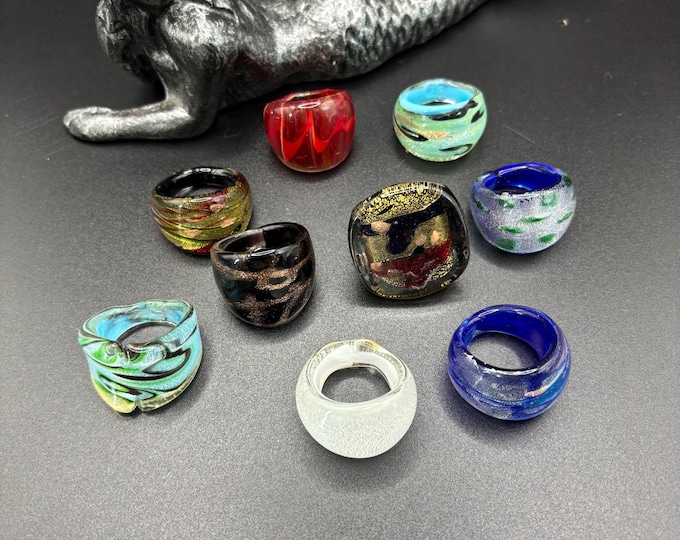 Size 7 1/4 Assorted Glass Rings | Glass Rings | Murano Inspired Glass Rings