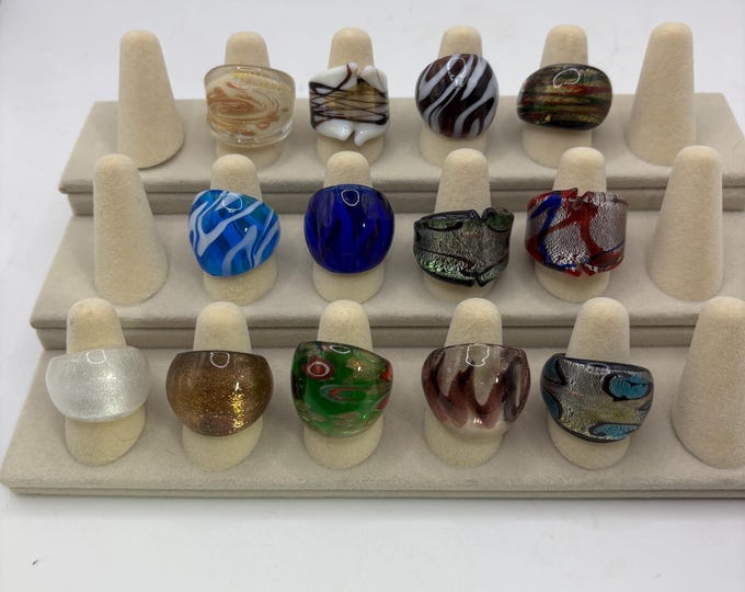 Size 7 Lampwork Glass Rings | Millefiori Glass Rings | Murano Inspired Glass Rings