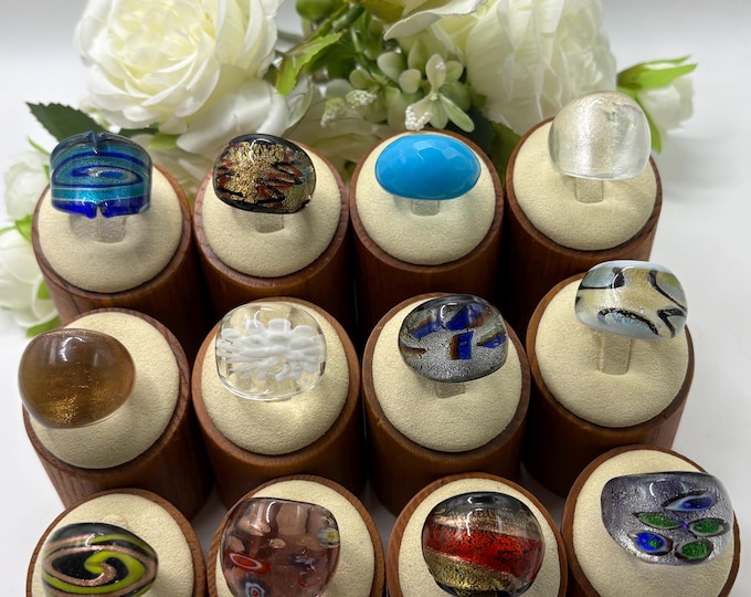 Size 7 1/2 Lampwork Glass Rings  | Murano Inspired Glass Rings | Statement Rings | Set# 7