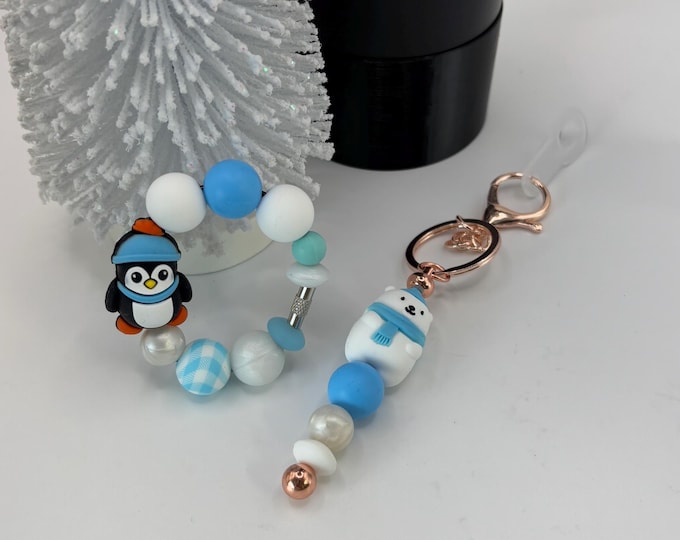 Christmas Polar Bear and Penguin Stanley Cup Bracelet:  Cup Handle Bracelet | Straw Charm | Holiday | Polar Bear | Penguin