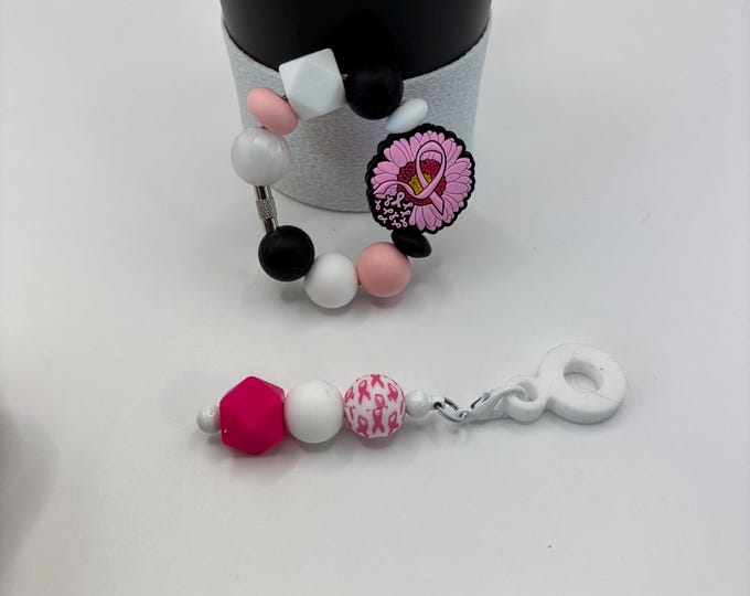 Breast Cancer Pink Ribbon Awareness Stanley Cup Bracelet:  Cup Handle Bracelet | Straw Charm | Purse Bracelet |