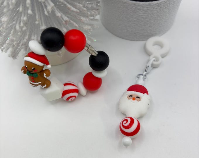 Christmas Santa  Stanley Cup Bracelet:  Cup Handle Bracelet | Straw Charm | Purse Bracelet | Holiday | Santa |