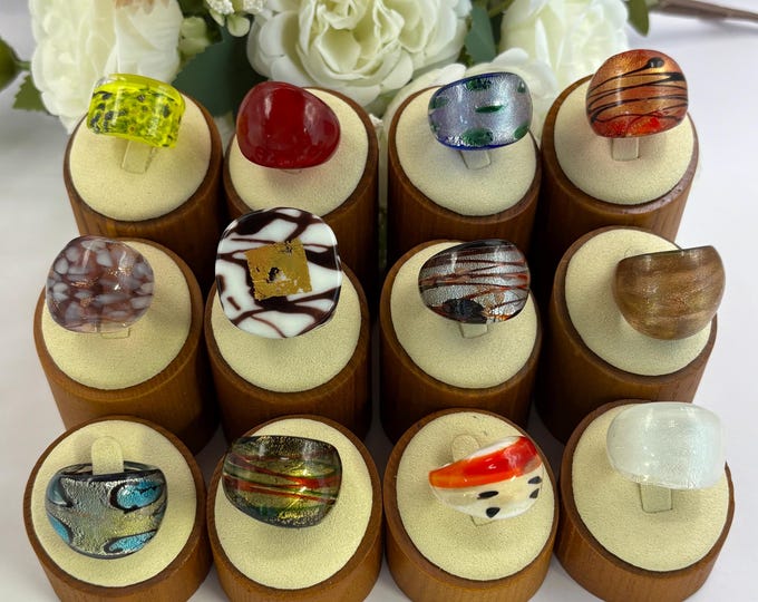 Size 7 Lampwork Glass Rings | Millefiori Glass Rings | Murano Inspired Glass Rings | Statement Rings Set# 12