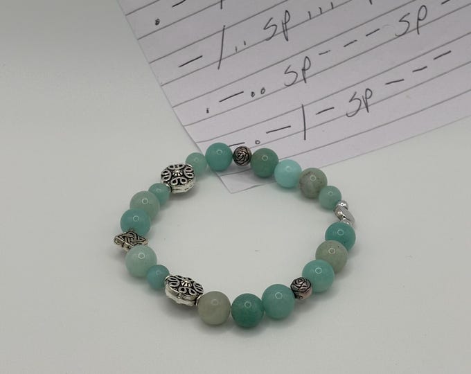 Amazonite Gemstones | Gemstone bracelet | Stretch Bracelet | Morse Code bracelet | Badass