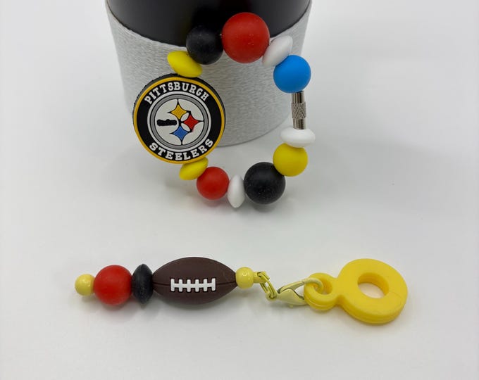 Football Tumbler Accessories |  Stanley or Other Tumbler Cup Handle Bracelets | Straw Charms | Football
