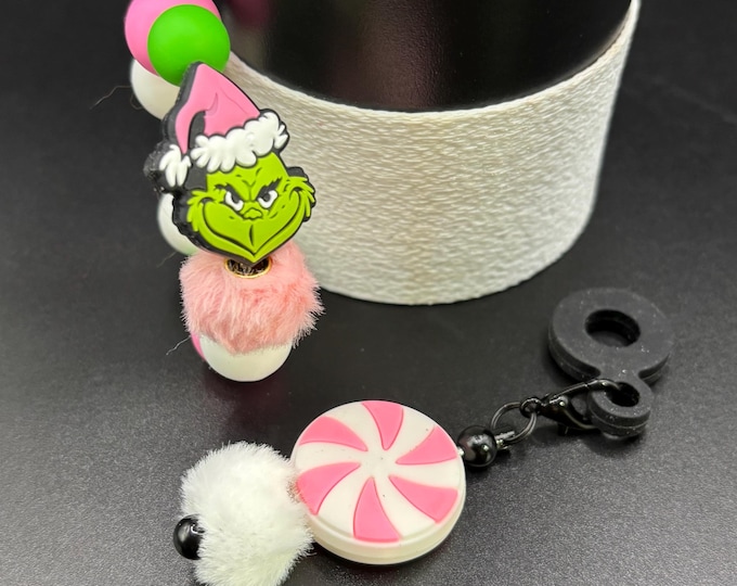 Christmas Pink Grinch Stanley Cup Bracelet:  Cup Handle Bracelet | Straw Charm | Purse Bracelet | Holiday  | Green Monster
