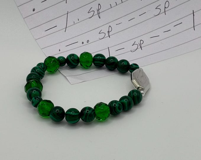 Malachite Gemstones | Gemstone bracelet | Stretch Bracelet | Morse Code bracelet | Badass