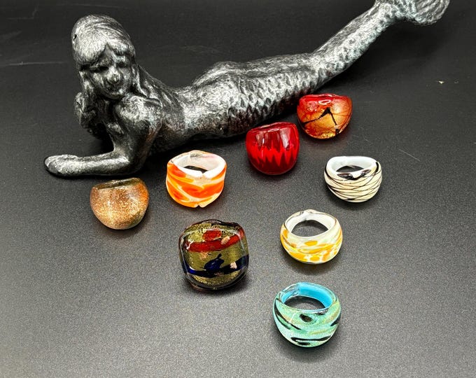 Size 7 1/2 Assorted Glass Rings | Murano Inspired Glass Rings