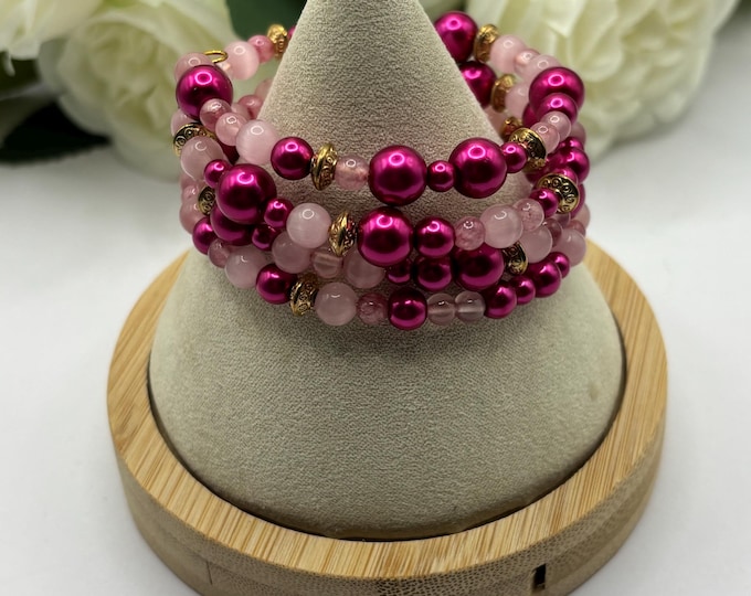 Pink Cats Eye bracelet | Memory wire bracelet | Multistrand bracelet |
