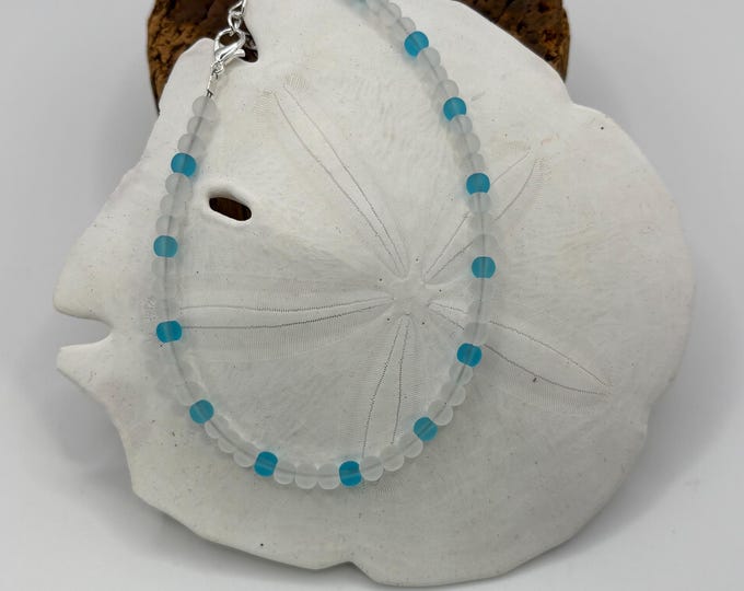 White Seaglass and Turquoise Blue Seaglass Anklet |  Turquoise Blue Seaglass | Ankle Bracelet | Seaglass Jewelry