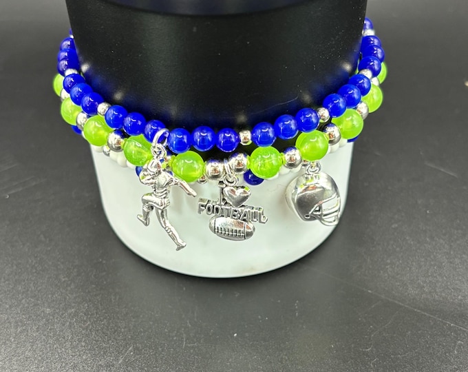Football Stanley Tumbler Bracelet: Seahawks Team Colors, Charm Accessories - Set of 3