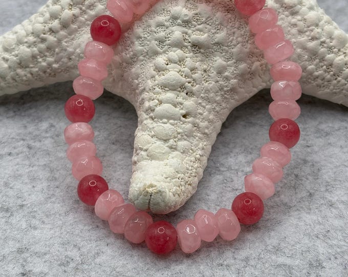 Pink Quartz and Pink Jade Gemstones | Gemstone bracelet | Stretch Bracelet |