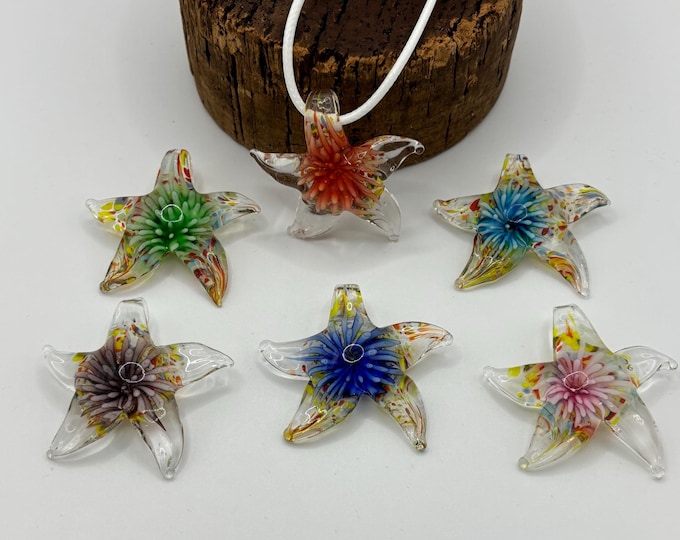 Starfish Murano Inspired  | Glass Starfish Pendant Necklace | Starfish Jewelry | Starfish Pendant Necklace | Necklace  Cord