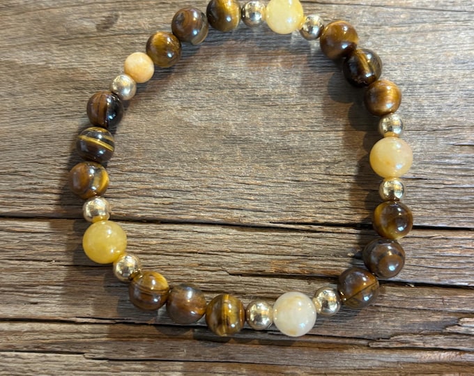 Yellow Jade Gemstones | Tiger Eye | Stretch Bracelet | Mens or Ladies Bracelet