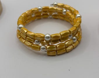 Pink or Yellow Hematite Gemstone Bracelet | Memory Wire Bracelet | Multistrand Bracelet  | Magnetic Bracelet