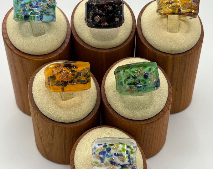 Size 9 1/2 Lampwork Glass Rings | Blue Millefiori Design Glass Ring | Statement Ring | Millefiori |