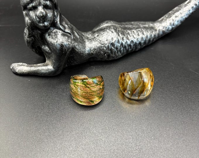 Size 5 3/4 Gold and Green Murano Inspired Glass Ring | Size 5 3/4 | Statement Ring | Lampwork Ring| Thick Style