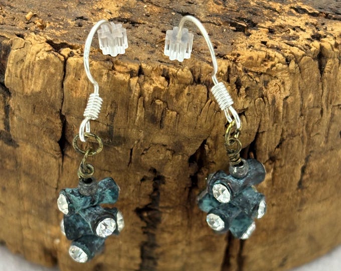 Vintage Metal and Crystal Earrings  | Silver Ear Wire |   Earrings