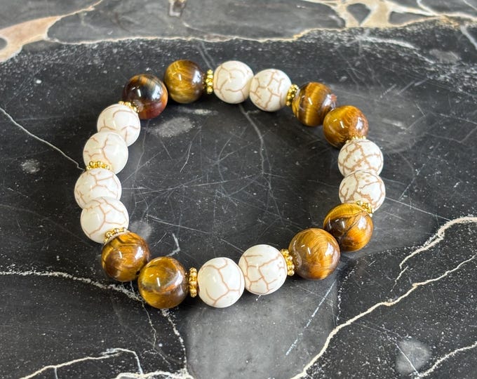 Tiger Eye and Howlite | Tiger eye bracelet | Howlite bracelet | Gemstone bracelet | Stretch Bracelet