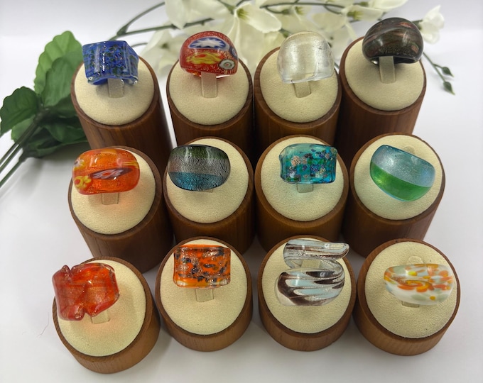 Size 7 Lampwork Glass Rings | Millefiori Glass Rings | Murano Inspired Glass Rings | Statement Rings