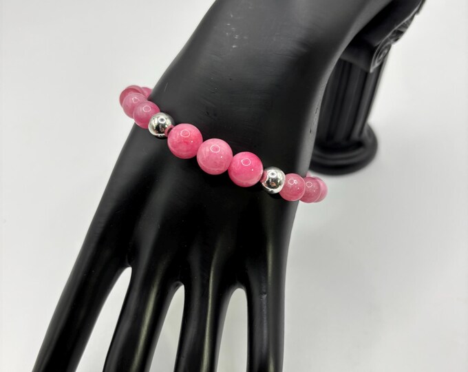 Birth Month October Gemstone Bracelet | Pink Jade Gemstones Bracelet  | Stretch Bracelet