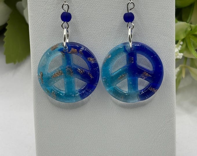 Lampwork Peace Sign Earrings |  Murano Inspired Lamp Work  |  Colorful Glass Earrings | Lampwork Earrings | Sterling Silver Ear Wires