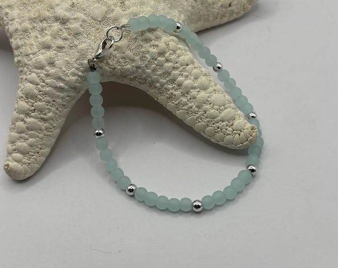 Pale Blue Seaglass Bracelet | Light Blue Seaglass | Seaglass Bracelet | Minimalist 4mm beads
