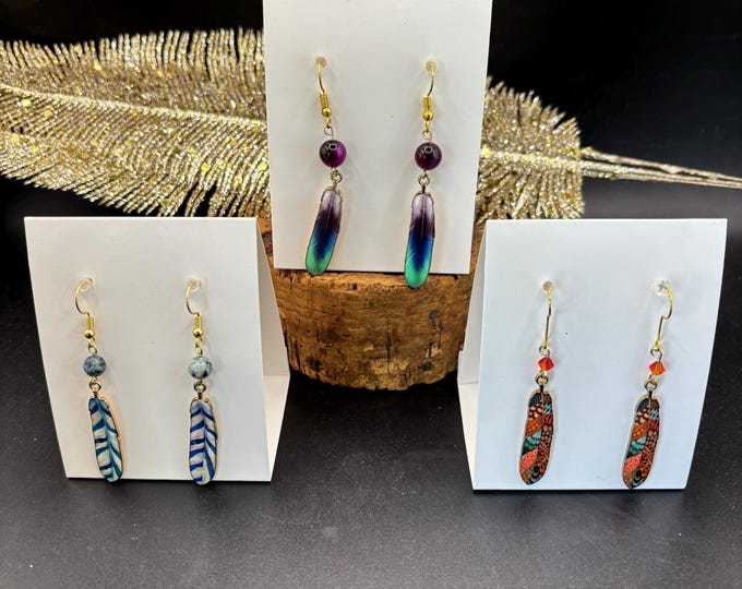 Feather Earrings Several Options  | Bohemian Earrings | Enamel Feather Earrings | Boho Style