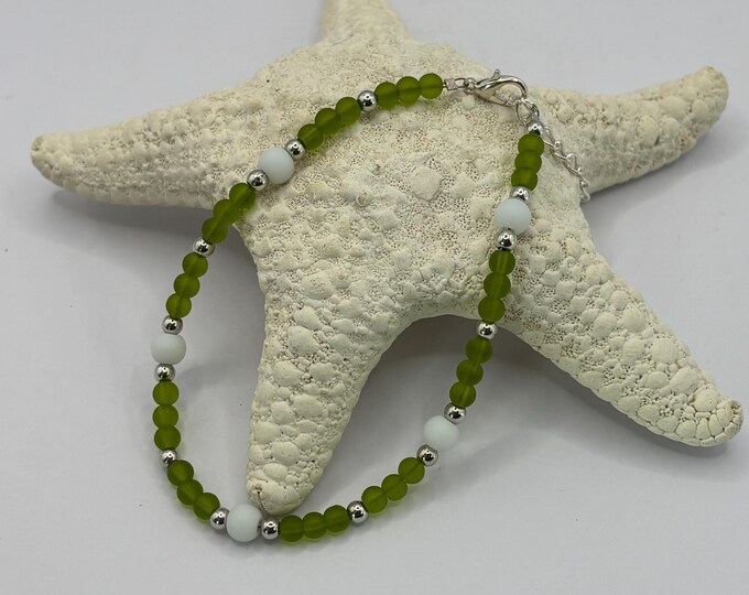 Olive Green Seaglass  Anklet |  Olive Green Seaglass | Ankle Bracelet | Seaglass Jewelry