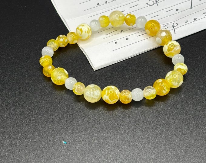 Yellow Jade Gemstones | Gemstone bracelet | Stretch Bracelet | Morse Code bracelet | Support