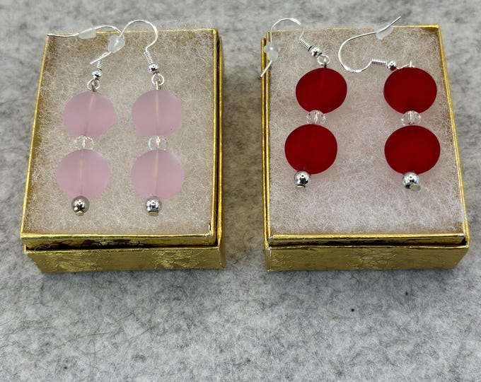 Pink or Red Seaglass Earrings | Seaglass | Seaglass Earrings on Sterling Silver