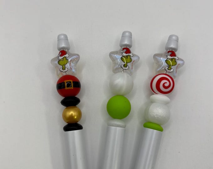 Christmas Pen:  Silicone Beaded Pen | Christmas Theme | Santa | Grinch |