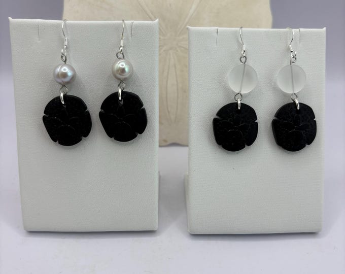 Sand Dollar and Seaglass Earrings | Seaglass | Beach Glass Earrings on Sterling Silver