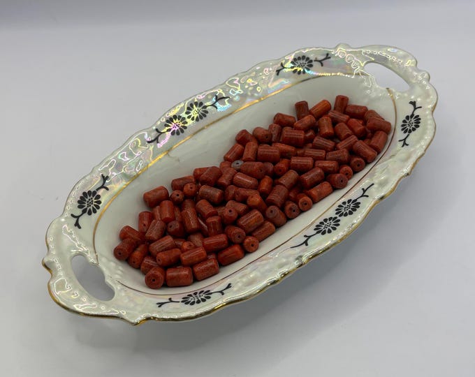 Orange Red Bamboo Coral Barrel Beads | Package of 130 Coral Beads | Size 11 mm length
