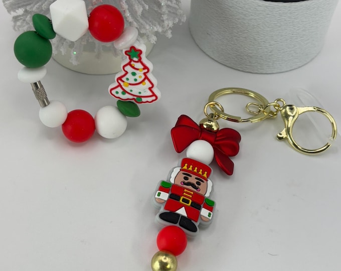 Christmas Tree and Nutcracker Stanley Cup Bracelet:  Cup Handle Bracelet | Straw Charm  | Holiday