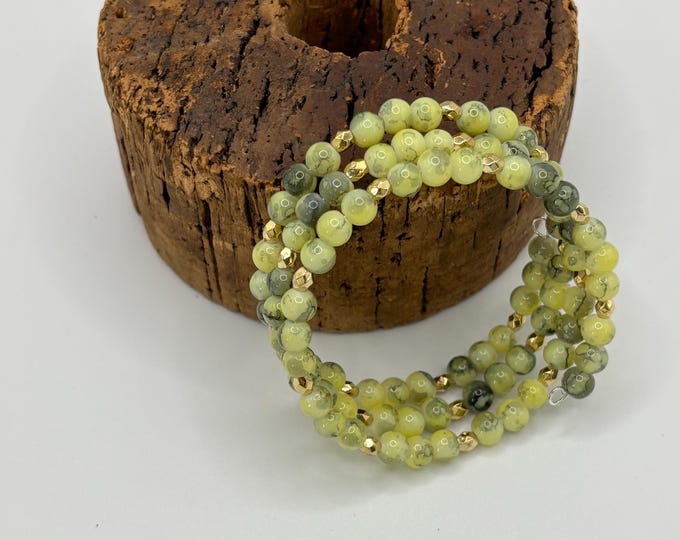 Yellow Synthetic bead Bracelet | Memory Wire Bracelet | Multistrand Bracelet  |